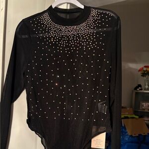 New Elegant Black Rhinestone Embellished Women's Top